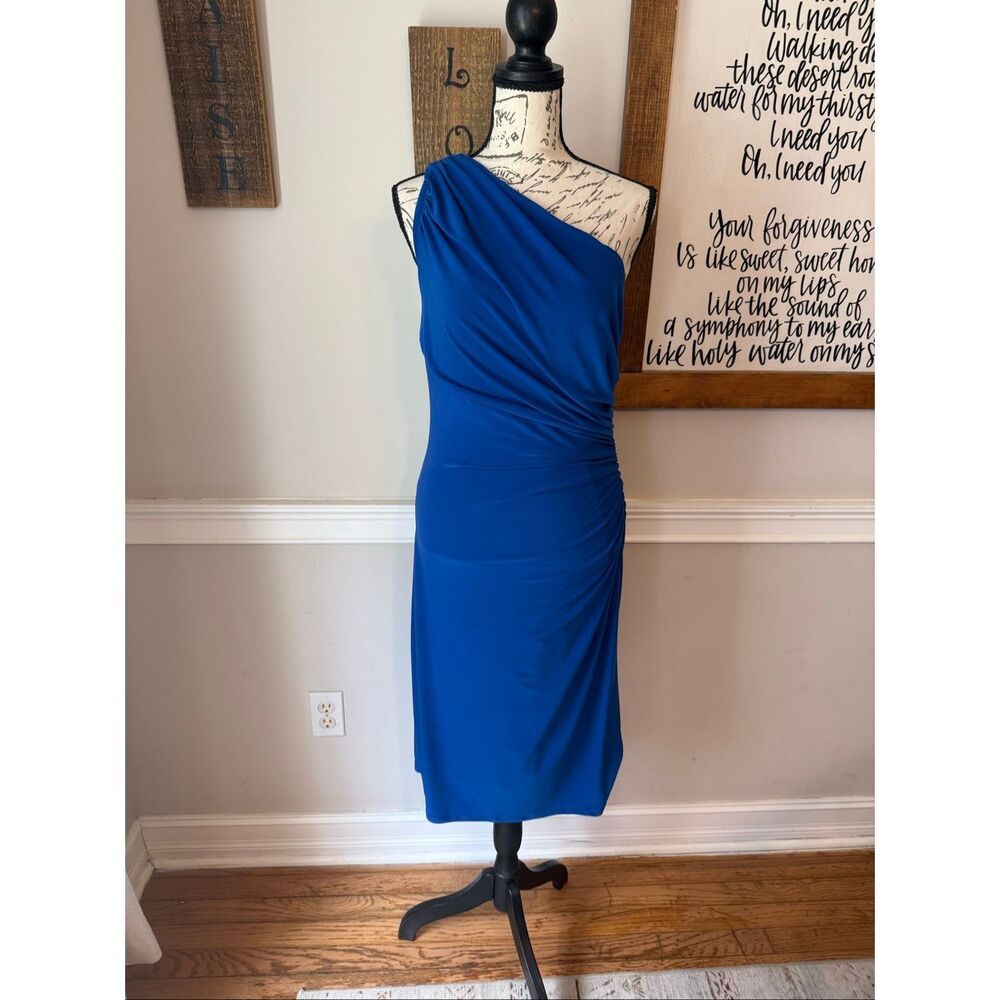 Lauren Ralph Lauren Women’s Ruched Brooch One Shoulder Gown Royal Blue Size 10